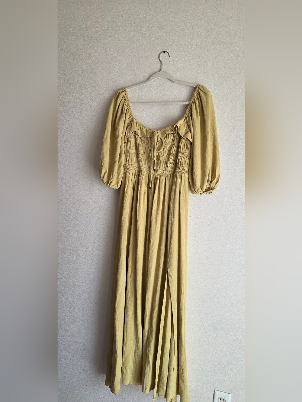 Smocked Puff-Sleeve Maxi Dress